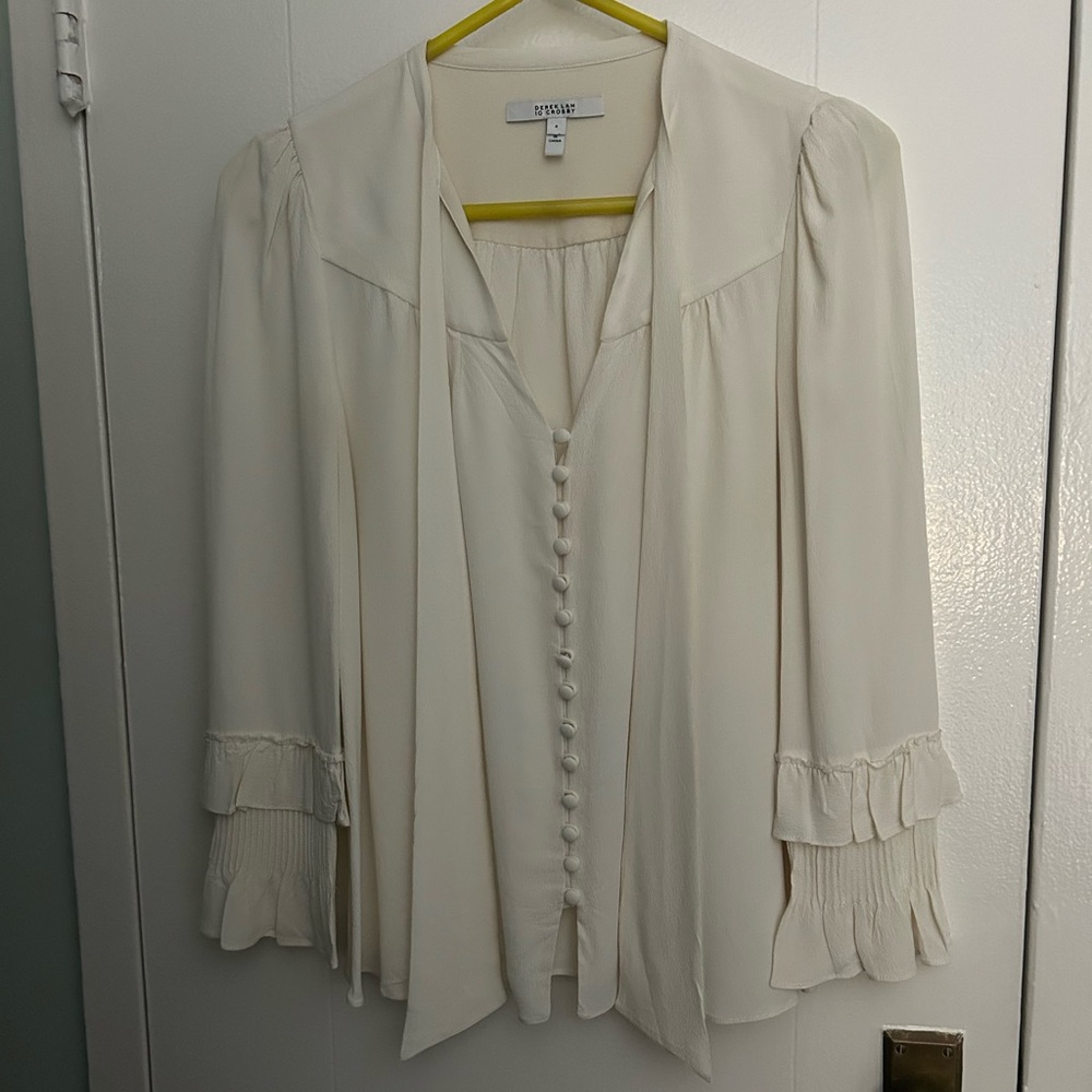 Derek Lam 10 Crosby Ivory Button-Front Blouse with ruffle sleeves. Size 6